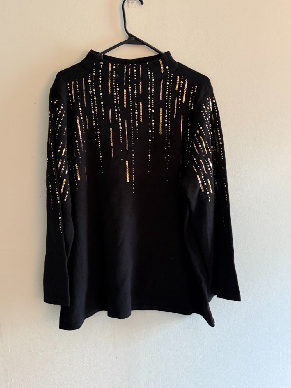 NWT Chico's Ombré Sequin Pullover Sweater Black Mock Neck Size 3 XL